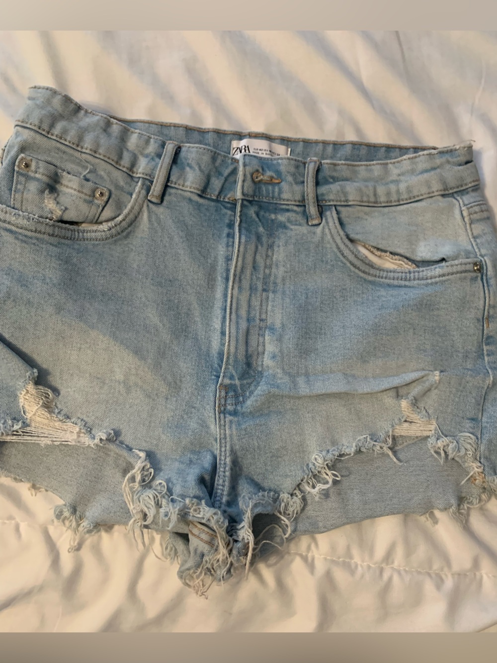 Zara Light Blue Distressed Denim Jean Shorts